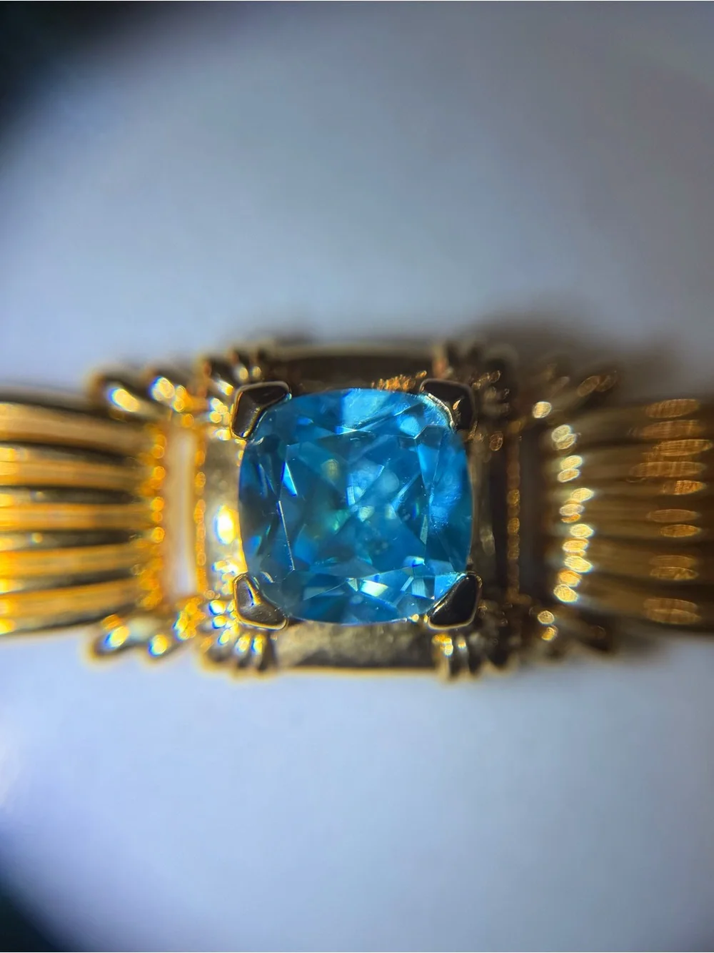 Vintage Gold Vermeil Sterling Silver Link Bracelet with Blue Topaz